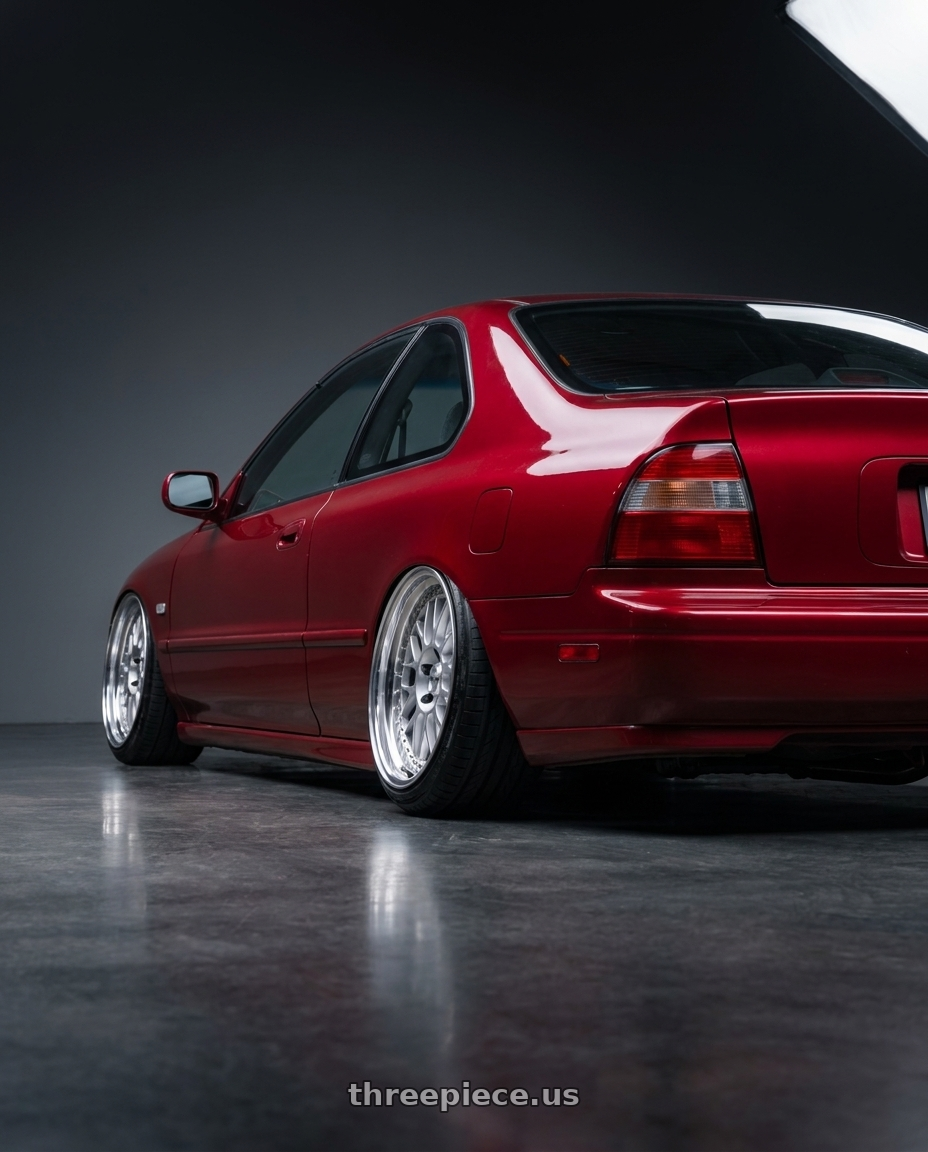1996 HONDA ACCORD 2D EX with Work Meister M1 3p 4x114.3 16x7+38 W Disk Silver wheels rear three quarter view square tires