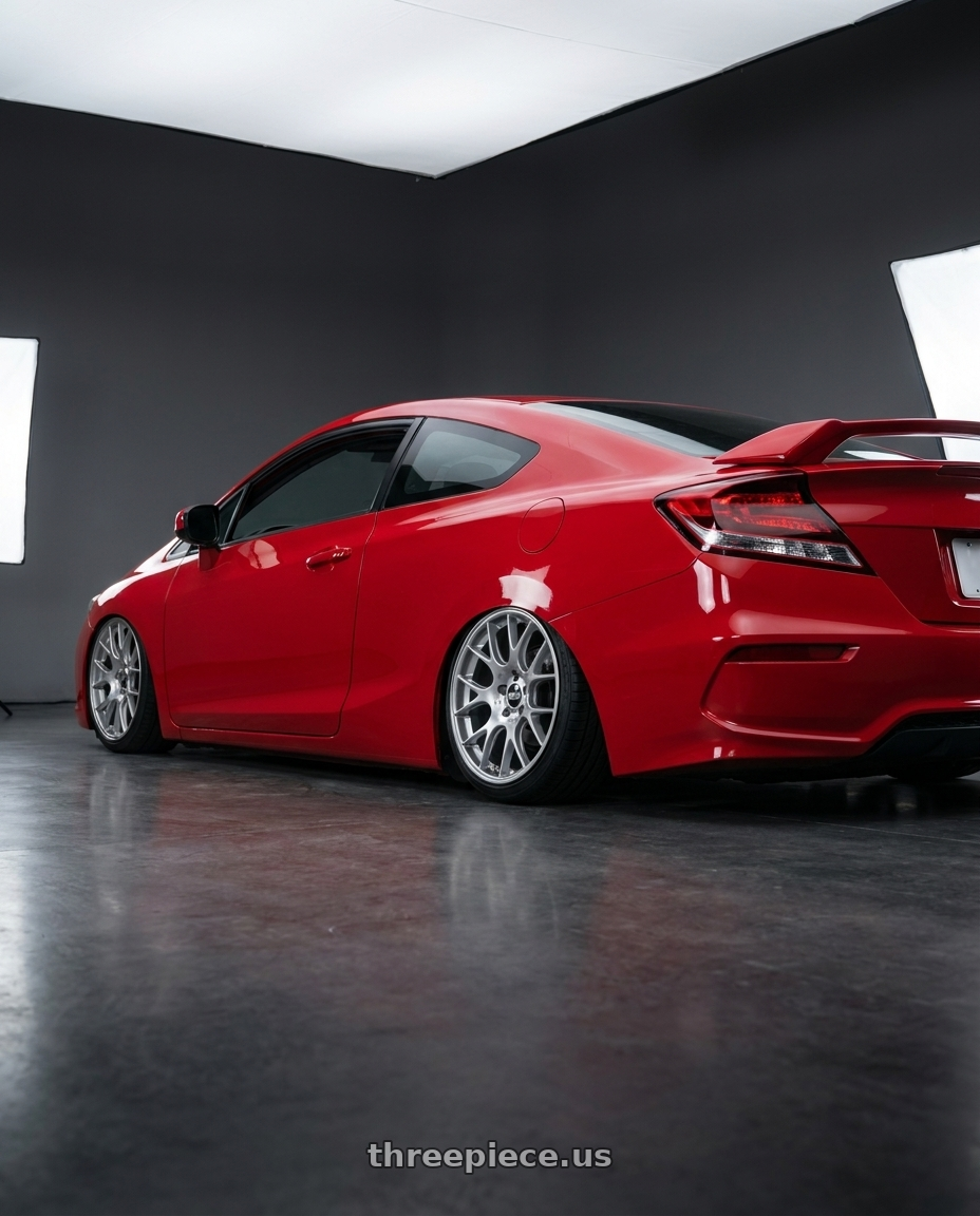 2013 Honda civic si with BBS CH-R 5x114.3 20x8.5 +38 Brilliant Silver Polished Rim Protector wheels rear three quarter view slight stretch tires