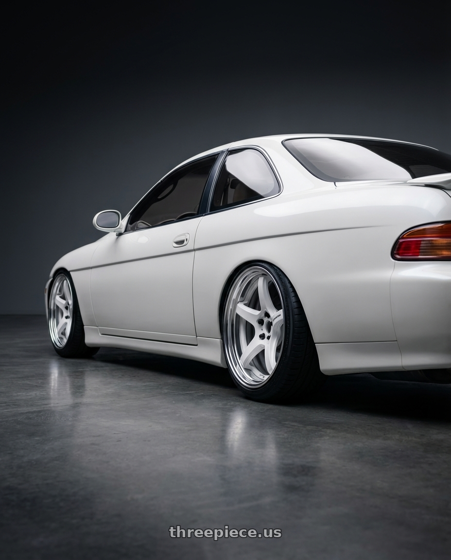 1998 Lexus SC400 with Work T5R 2P 5x114.3 18x10.0 +22 WHITE wheels rear three quarter view square tires