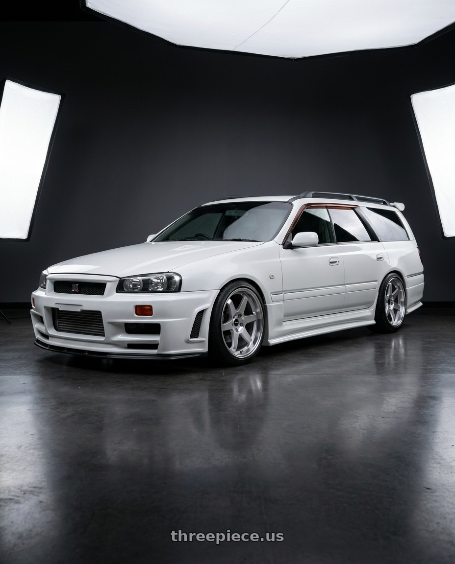 2000 Nissan stagea  with Vors TR37 5x112 18x8.5  +35 Silver Machine Face Lip wheels