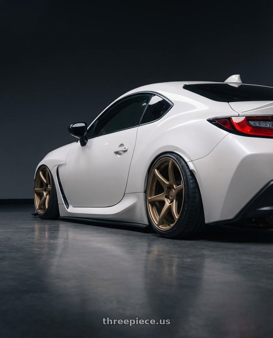 2016 Scion FR-S with Kansei K11B Tandem 5X100 18x8.5 35 Bronze wheels rear three quarter view slight stretch tires