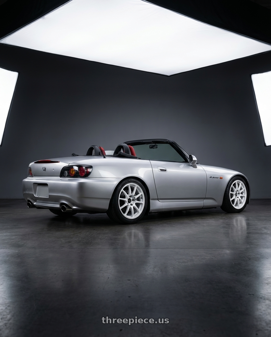 2009 Honda S2000 with Advan RCIII 5x114.3 17x8+38 White wheels rear three quarter view square tires