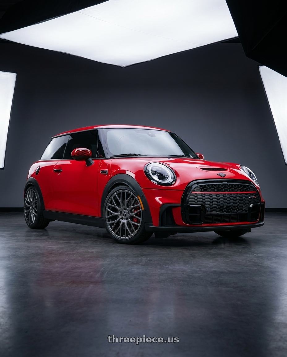 2025 mini jcw red with TOUREN TR76 3276 5x112 20x8.5 +35 GLOSS GRAPHITE wheels