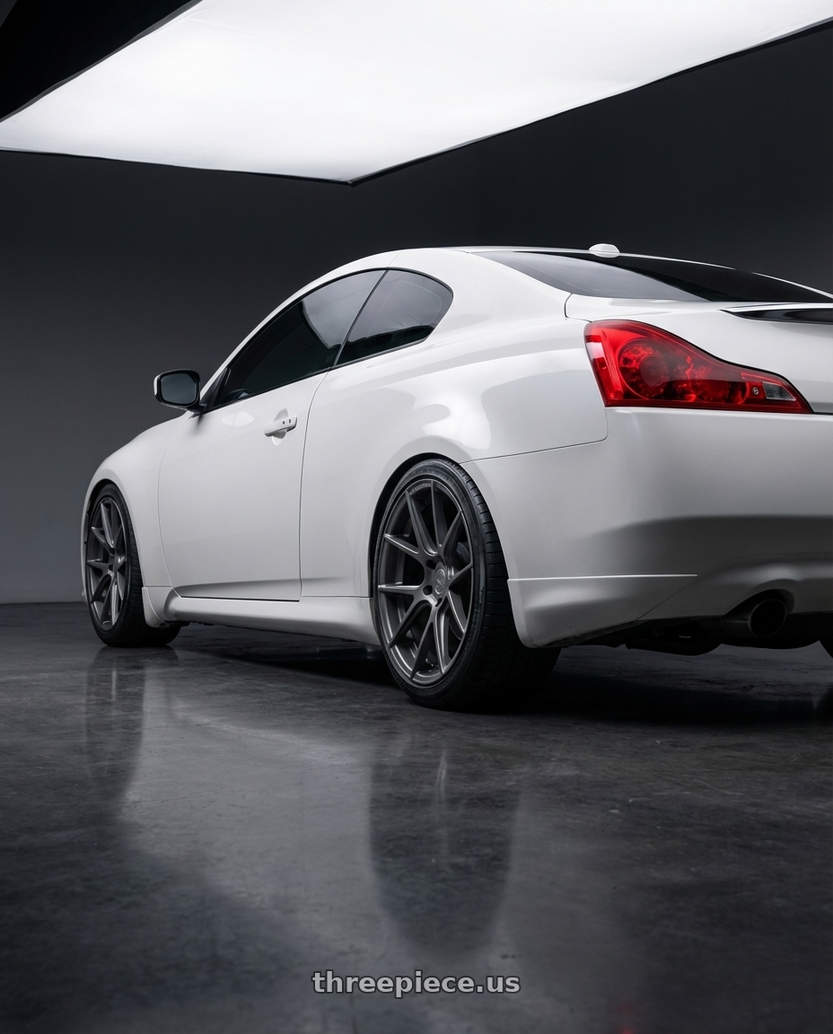 2014 Infiniti G37 Coupe with Avant Garde Wheels M510 5X114.3 19x9.5 +40 Dolphin Grey wheels rear three quarter view square tires