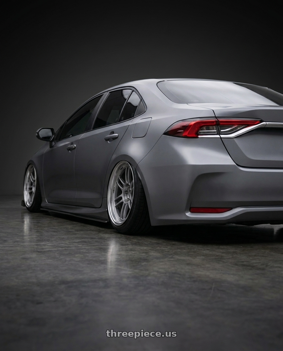 2022 Toyota altis GR with Enkei RPF1 5x120 18x8.5+40 Silver wheels rear three quarter view extreme stretch tires