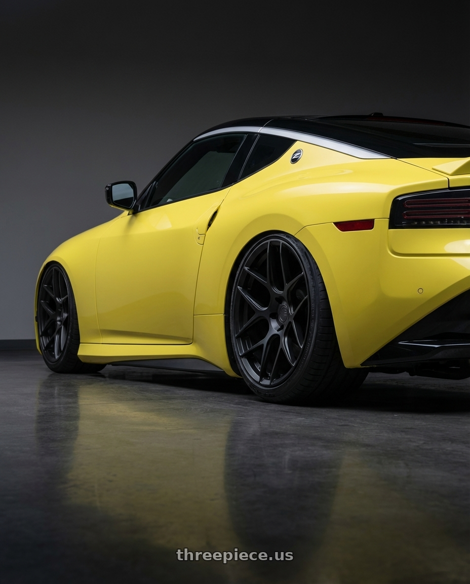 2024 Nissan Z with Aodhan AFF2 5x114.3 19x9.5+35 Matte Black wheels rear three quarter view slight stretch tires