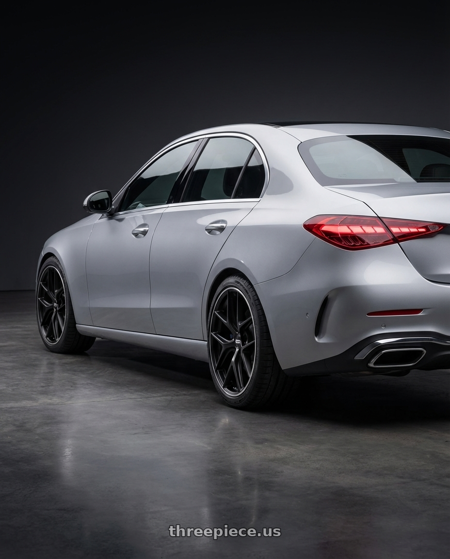 2022 Mercedes-Benz C-Class W206 with BBS CC-R 5x112 19x8.0+27 Satin Black wheels rear three quarter view square tires