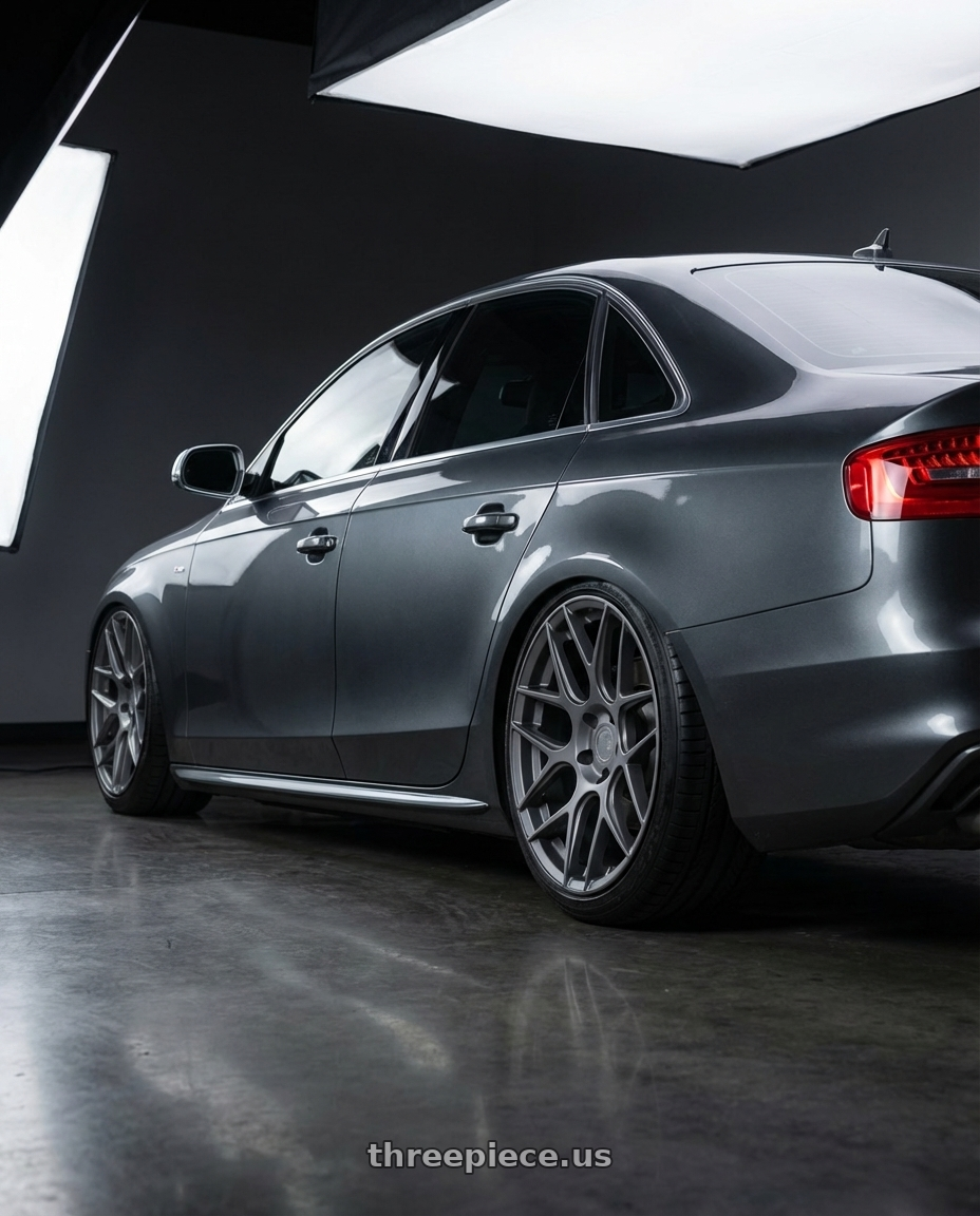 2015 Audi S4 B8.5 with Aodhan AFF2 5x112 19x8.5+35 Matte Gray wheels rear three quarter view slight stretch tires