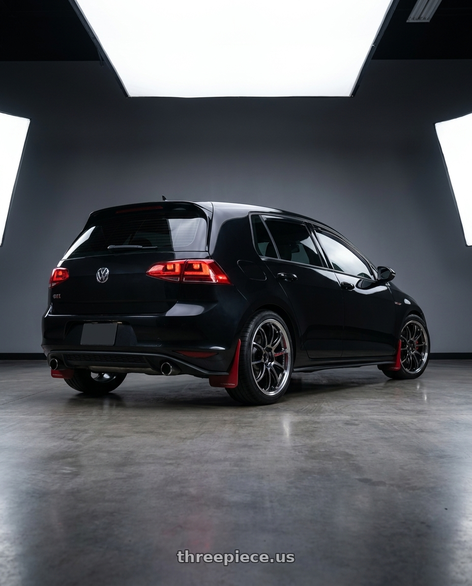 2017 Volkswagen Golf gti sport with Work Emotion Zr10 5x112 18x8.5 +38 Glim Black Diamond Rim cut wheels rear three quarter view square tires