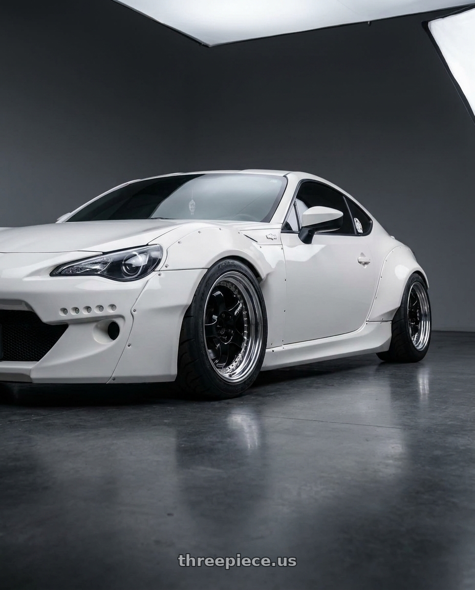 2016 scion frs coupe white widebody with Work Meister S1 3P 5x100 18x10.5+3 A Disk Black wheels