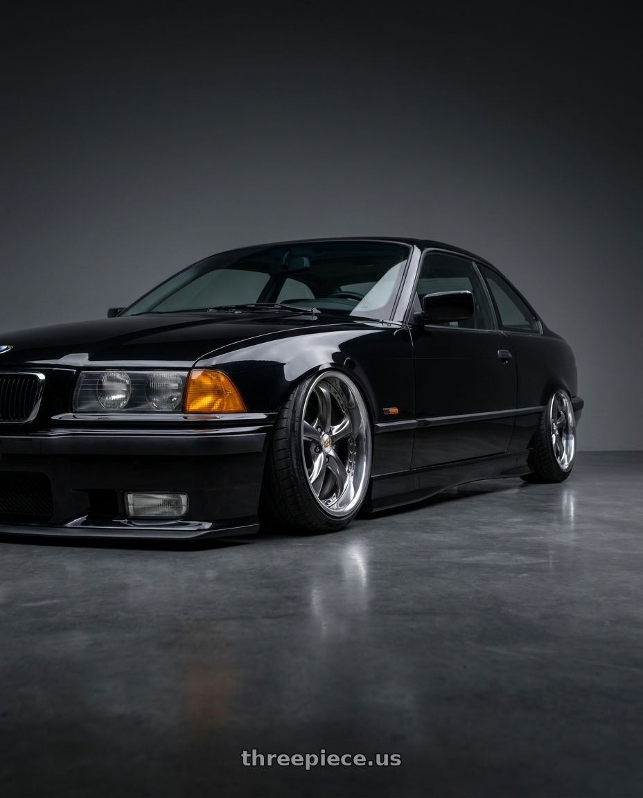 1994 Bmw 325i coupe with Work Wheels VS-KF 5X114.3 19x7.5+34 Brilliant Silver Black A Disk FULL REVERSE wheels