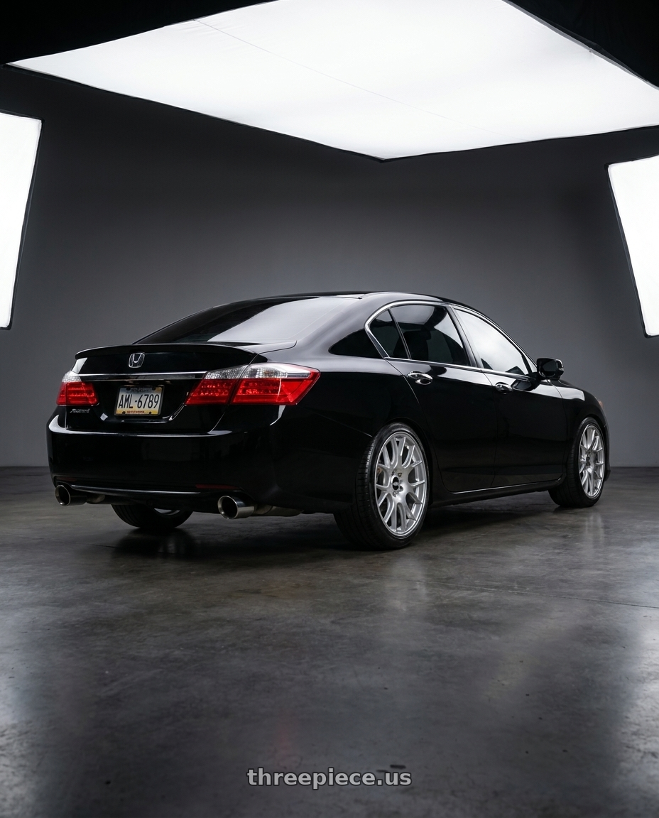 2014 Honda CR2 Accord 3.5 V6 , Dual-sided single-outlet aluminum alloy exhaust pipe, The entire car appeared in the picture. with BBS CH-R 5x114.3 20x8.5 +38 Brilliant Silver Polished Rim Protector wheels rear three quarter view slight stretch tires