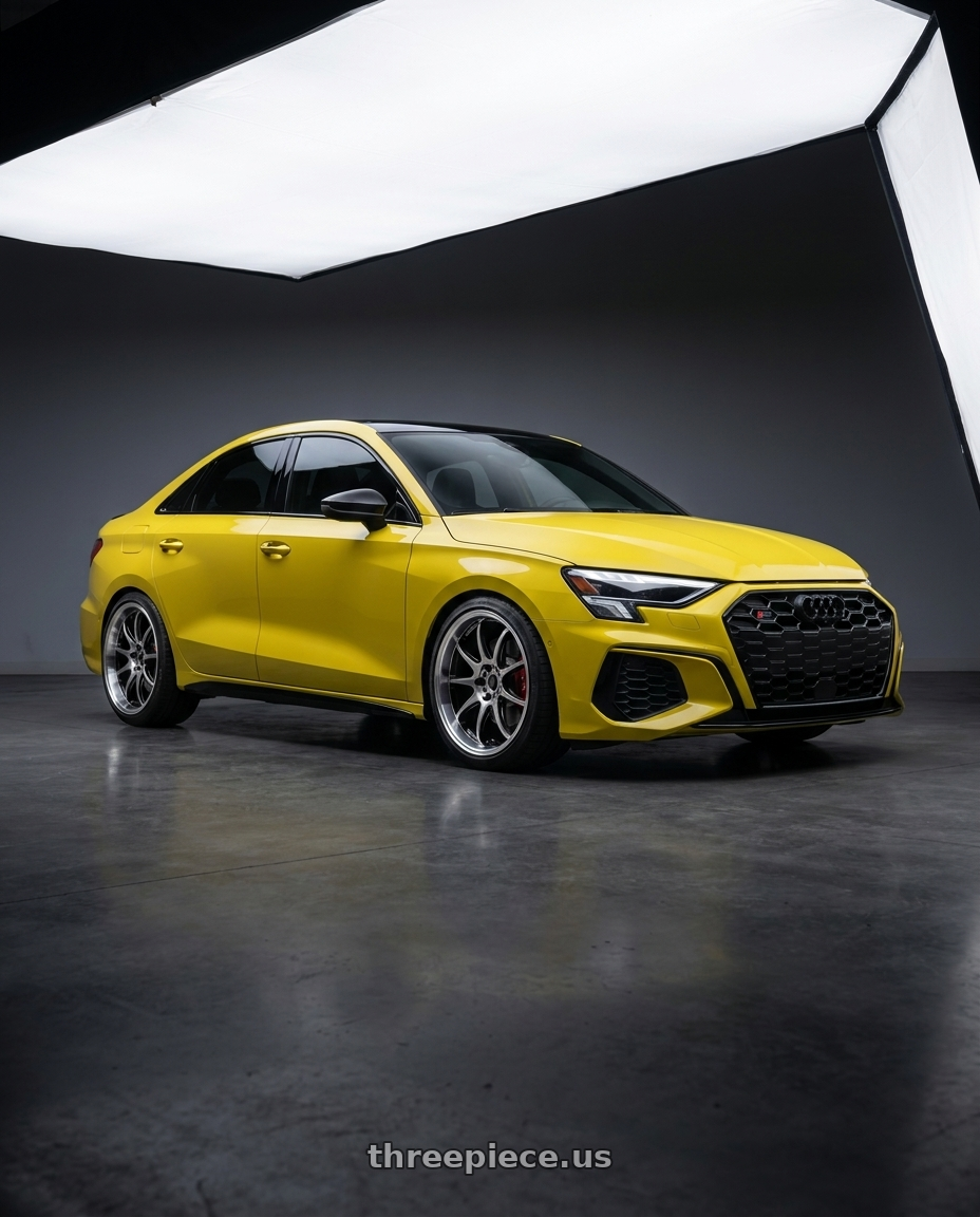 2023 Audi S3 with Work Emotion D9r 5x112 19x8.5 +45 Gt Silver Rim Cut wheels
