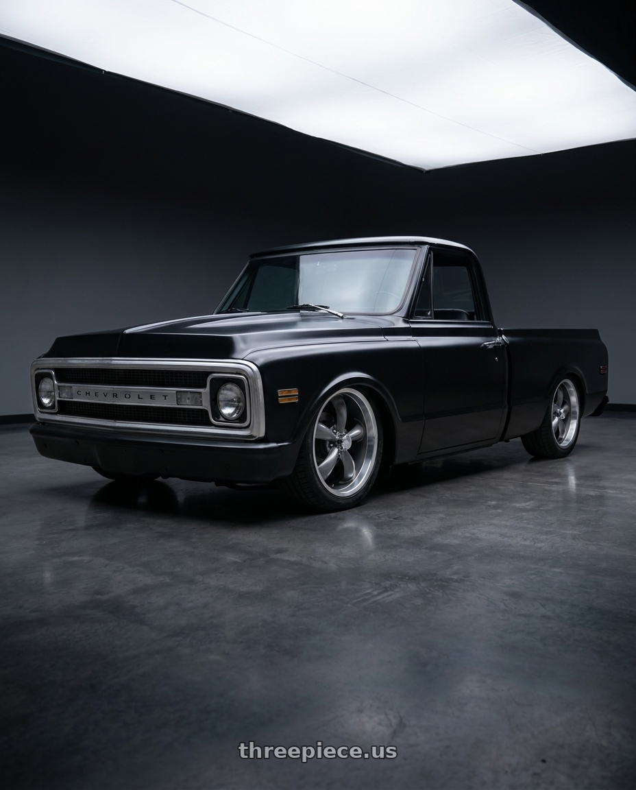1969 Chevy short bed c10 with Vision American-Muscle 142 Legend 6x139.7 22x9.5+30 Gunmetal Machined Lip wheels