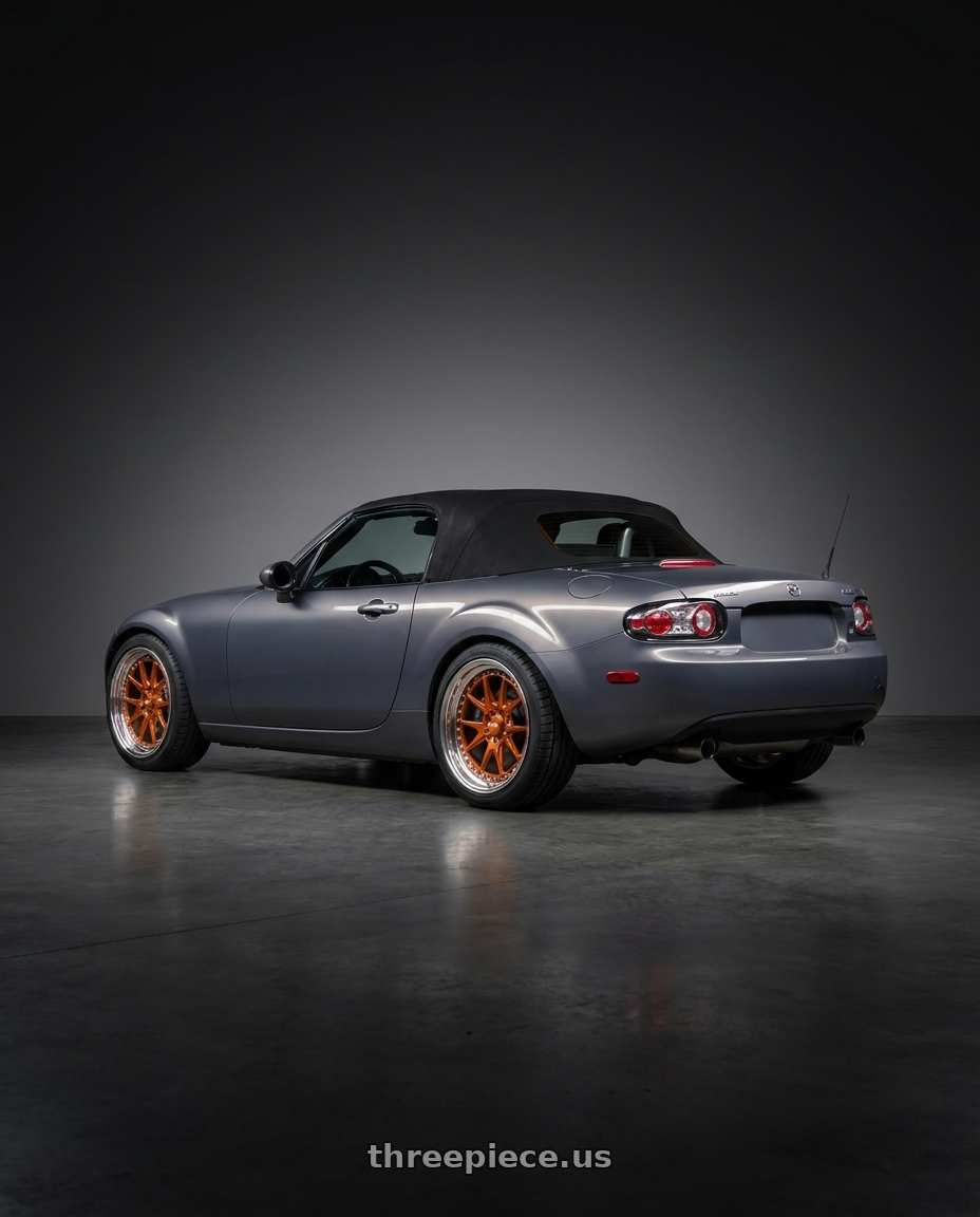 2007 mazda mx5 miata with CCW CZ05 5x114.3 19x8 +40 Polished wheels rear three quarter view square tires