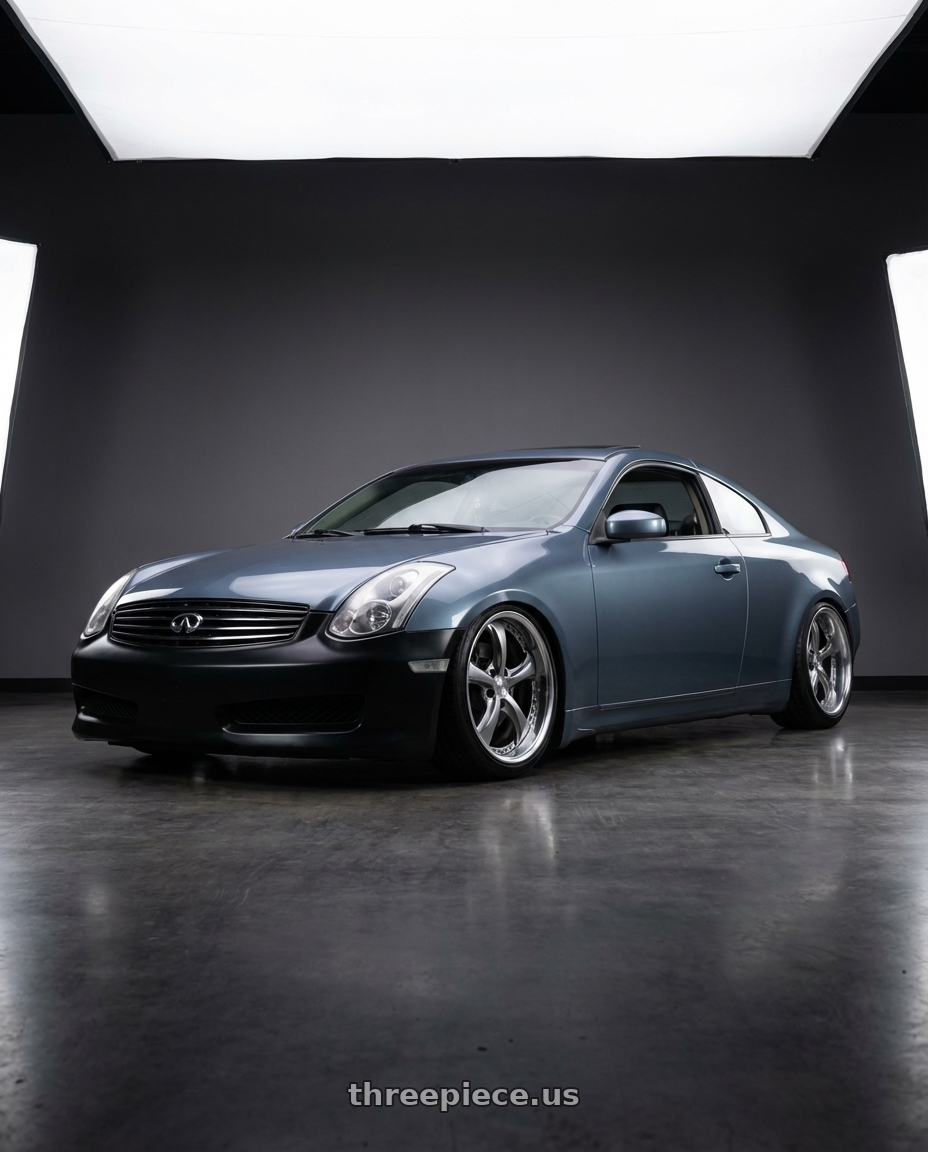 2006 Infiniti g35 base metallic slate blue  with Work Wheels VS-KF 5X114.3 19x7.5+34 Brilliant Silver Black A Disk FULL REVERSE wheels