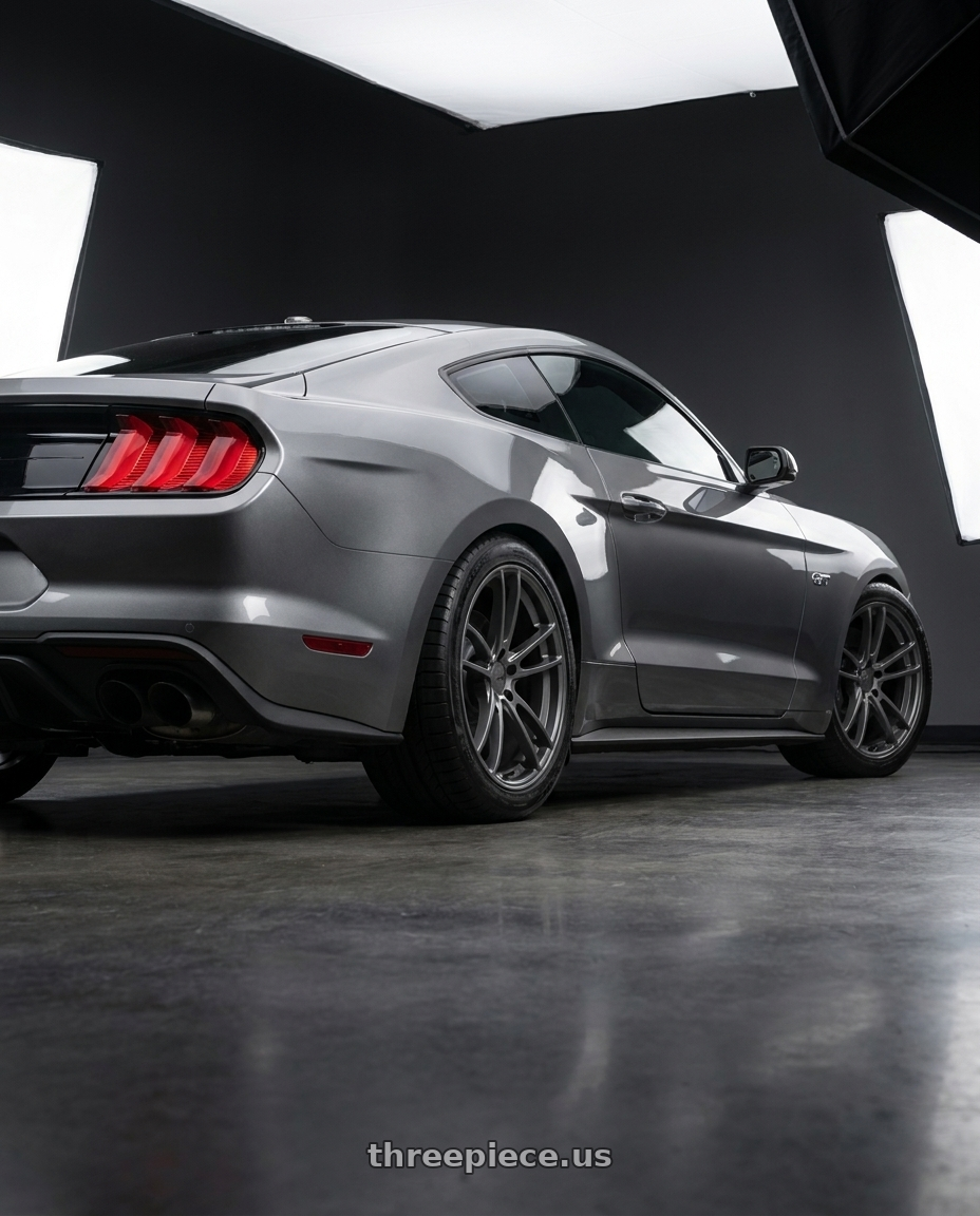 2021 Ford Mustang GT with American Racing AR941 MACH FIVE 5X114.3 19X9 +30 GRAPHITE wheels rear three quarter view staggered tires