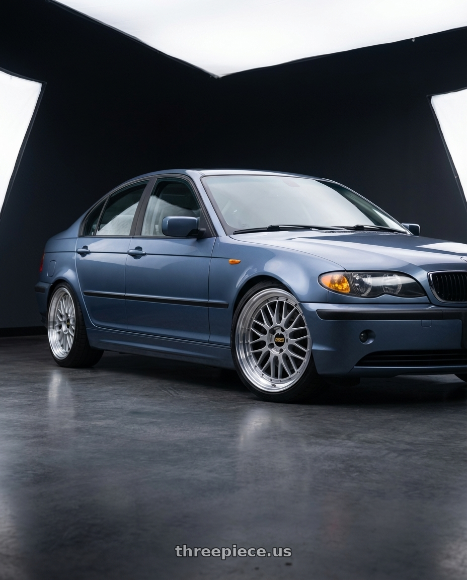 2003 BMW 325xi sedan blue with BBS LM 5x120 17x8.0+40 Diamond Silver wheels