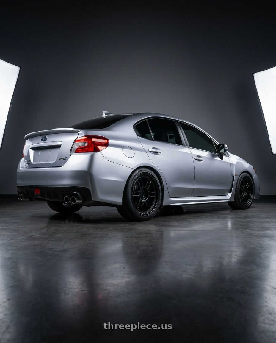 2018  SUBARU  WRX with Enkei RPF1 5x114.3 18x8.5+30 Matte Black wheels rear three quarter view square tires