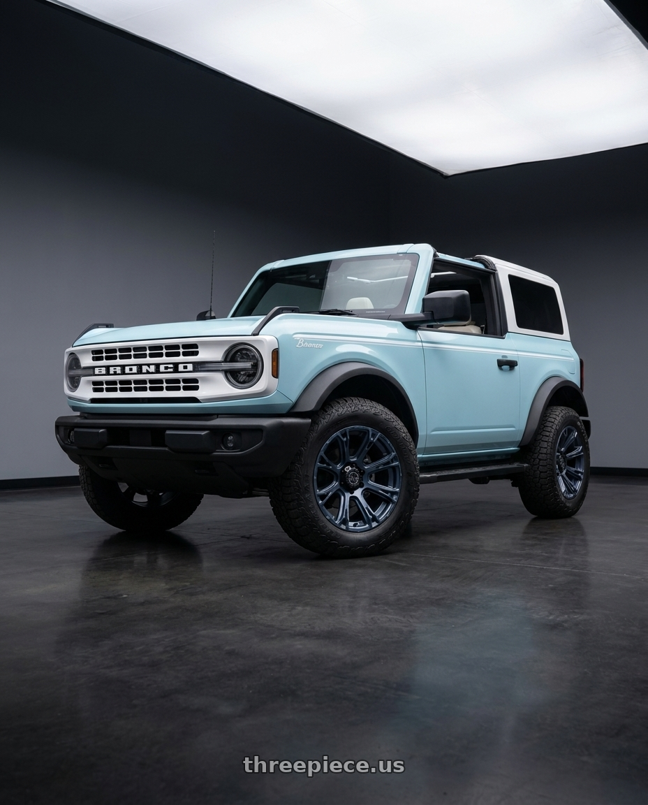 2025 Ford bronco with Black Rhino Hard Alloys BR020 DIAMONDBACK 6X139.7 18x9 -12 METALLIC BLUE wheels