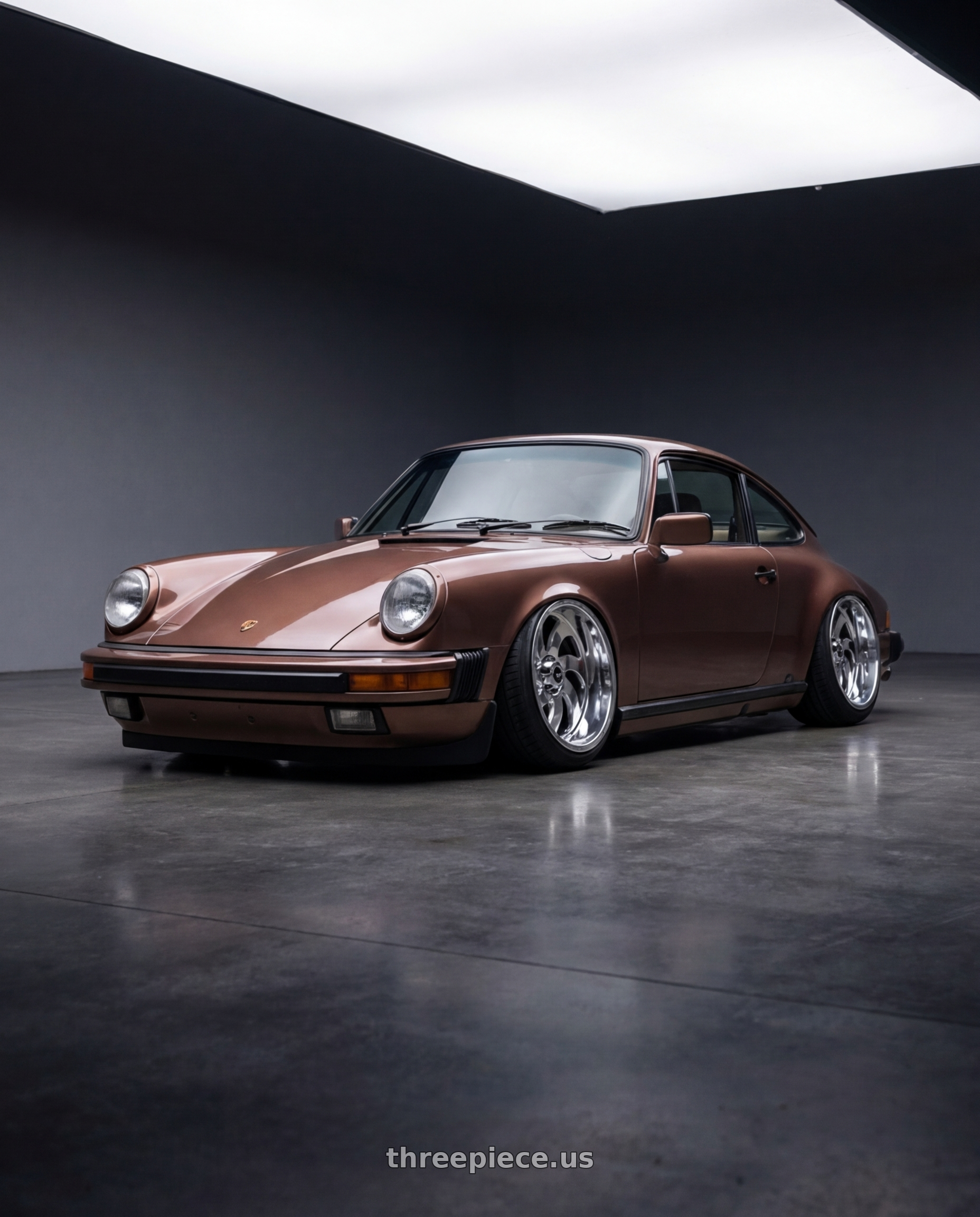 1979 Porsche 911 with Off Road Monster M07 Blank 20x10-19 Chrome wheels front three quarter view stanced stance