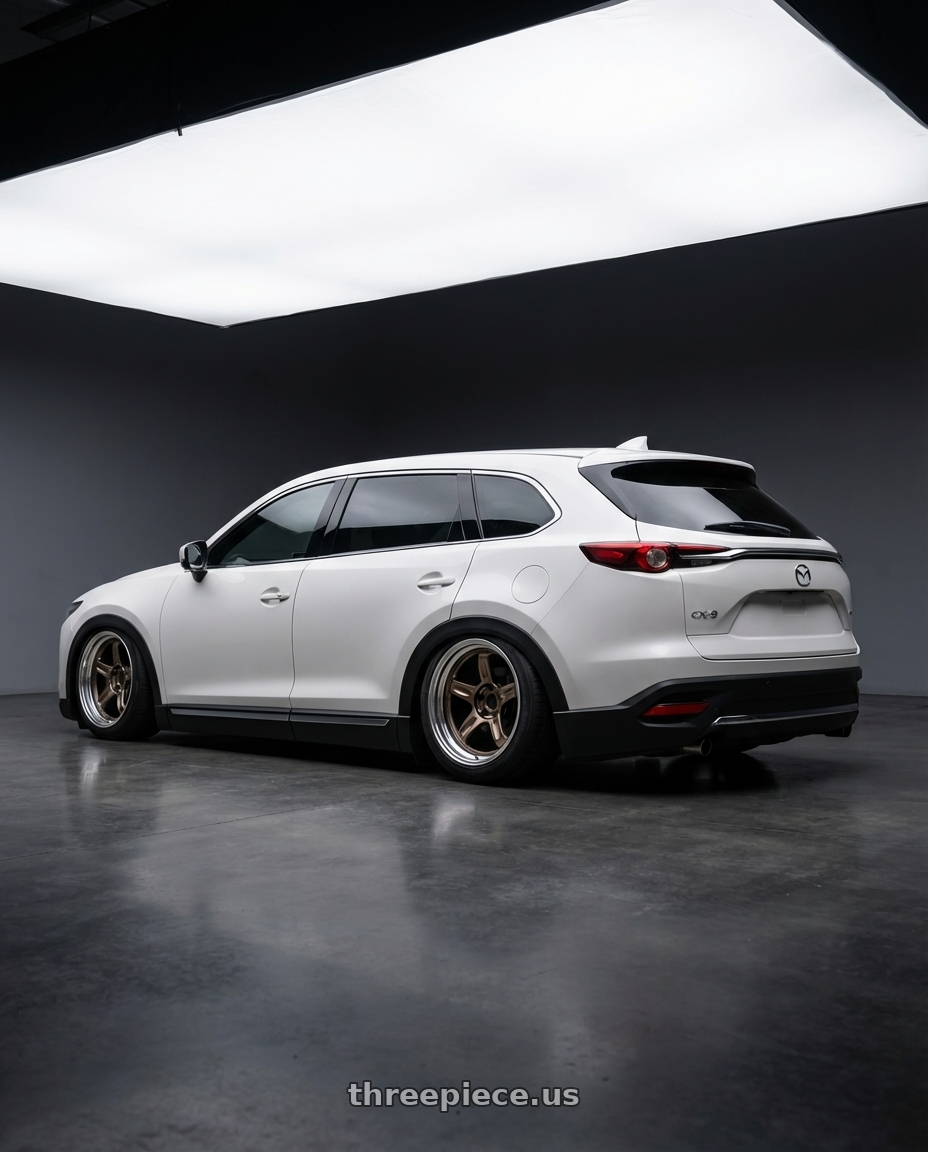 2020 Mazda cx9 with Volk Racing 21C SPEC-SR 5x114.3 18x10.5 +15 SHINING BRONZE METAL / RIM DC wheels rear three quarter view meaty tires