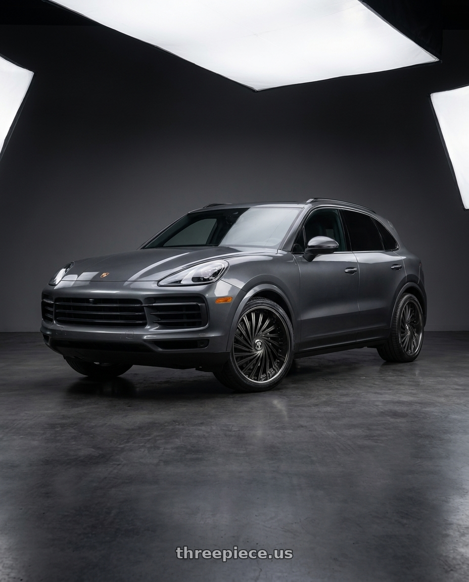 2019 Porsche cayenne with DUB 2PC S241 DAZED 5X120.65/5X127 28X9 +5 MATTE BLACK DOUBLE DARK TINT wheels