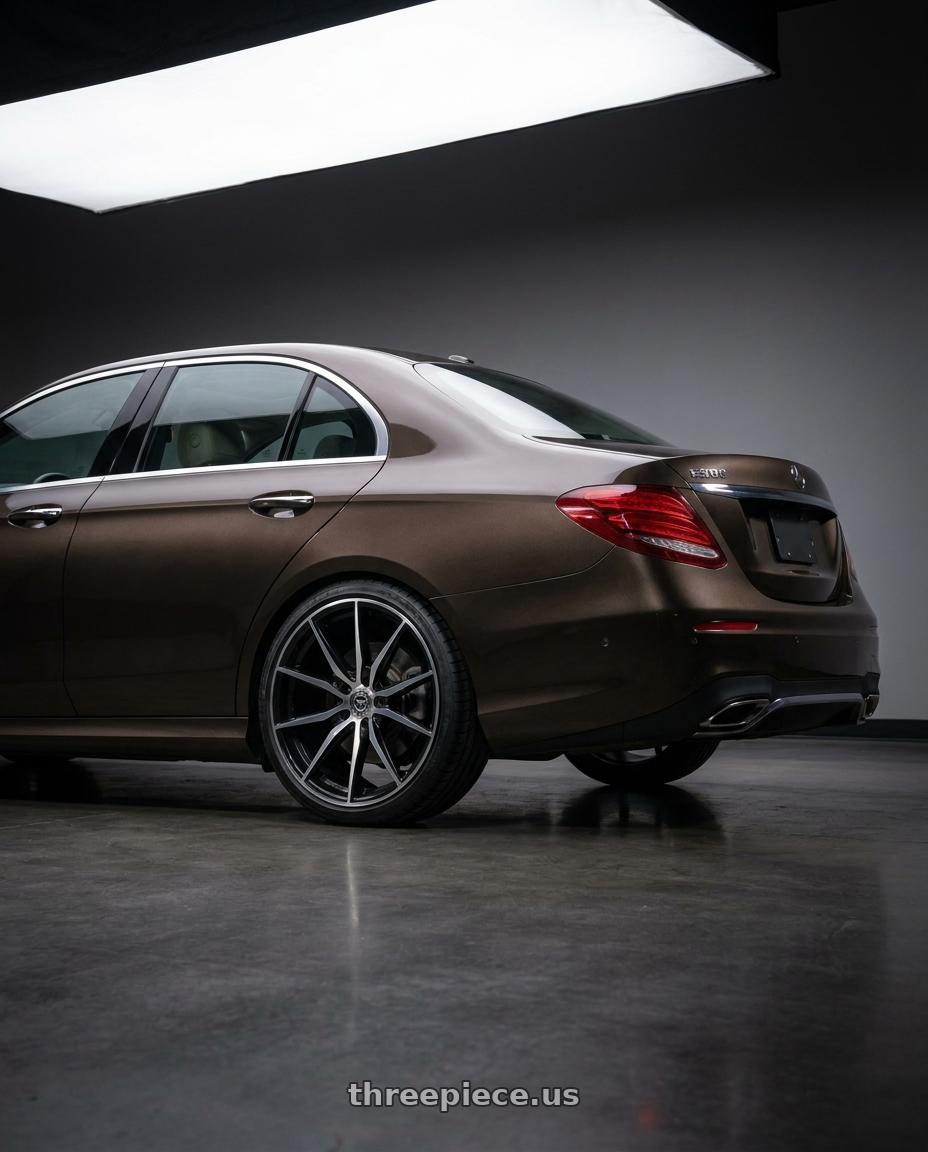 2017 Mercedes-Benz E300 with Lexani LX-TWENTY 215/35R20 wheels rear three quarter view square tires