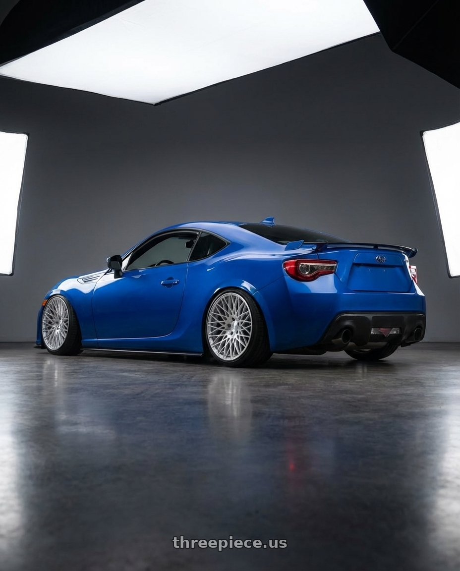 2017 Subaru BRZ with Avant Garde Wheels M540 5X100 18x8 +30 Silver Machined wheels rear three quarter view slight stretch tires
