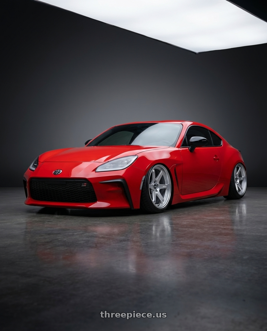 2024 Toyota GR86 with ESR Wheels APEX SERIES AP6 5x114.3 18x9.5 +22 Hyper Silver wheels front three quarter view stanced stance