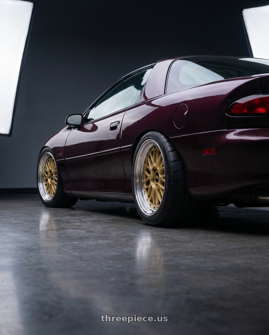 1995 Chevy Camaro z28  with BBS LM 5x114.3 18x9.0+42 Gold wheels rear three quarter view meaty tires