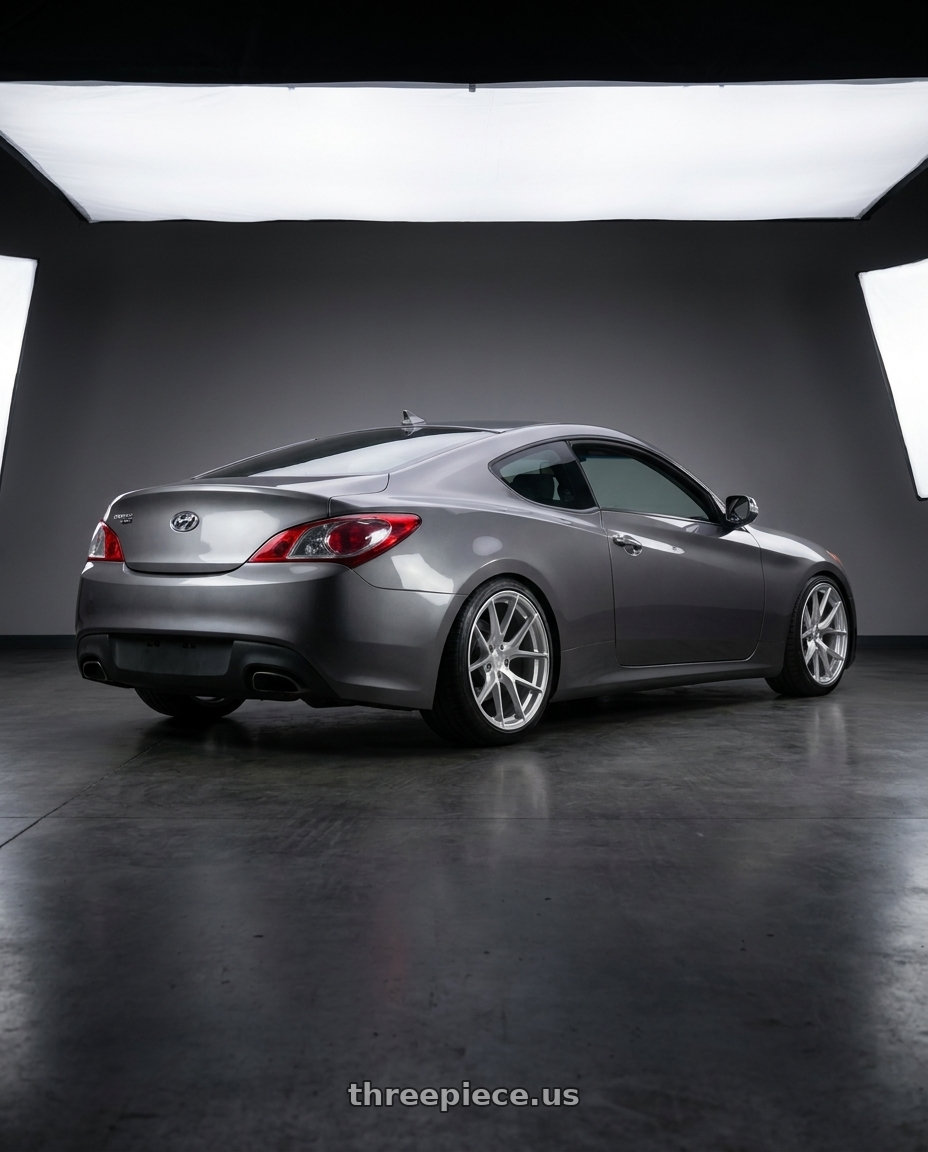 2010 Hyundai Genesis coupe 2 with Aodhan AFF7 5x114.3 19x8.5+35 Gloss Silver Machined Face wheels rear three quarter view slight stretch tires