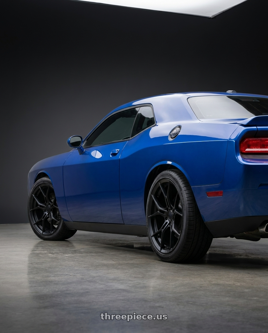 2010 Dodge Challenger with Asanti Black ABL-37 MONARCH 5X115 20X9 +15 SATIN BLACK wheels rear three quarter view square tires