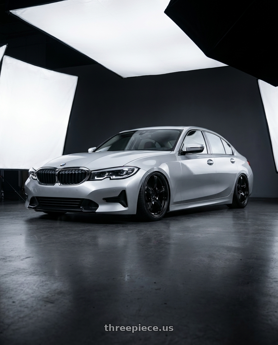 2023 BMW 3 Series G20 with Gram Lights 57CR 5x112 19x10.5+22 Glossy Black wheels