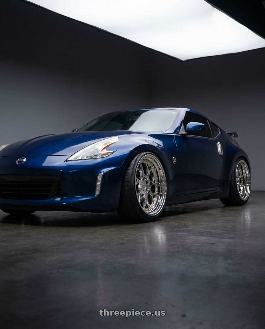 2013 nissan 370z with Aodhan DS01 5x114.3 19x9.5+22 Vacuum Chrome W/ Gold Rivets wheels