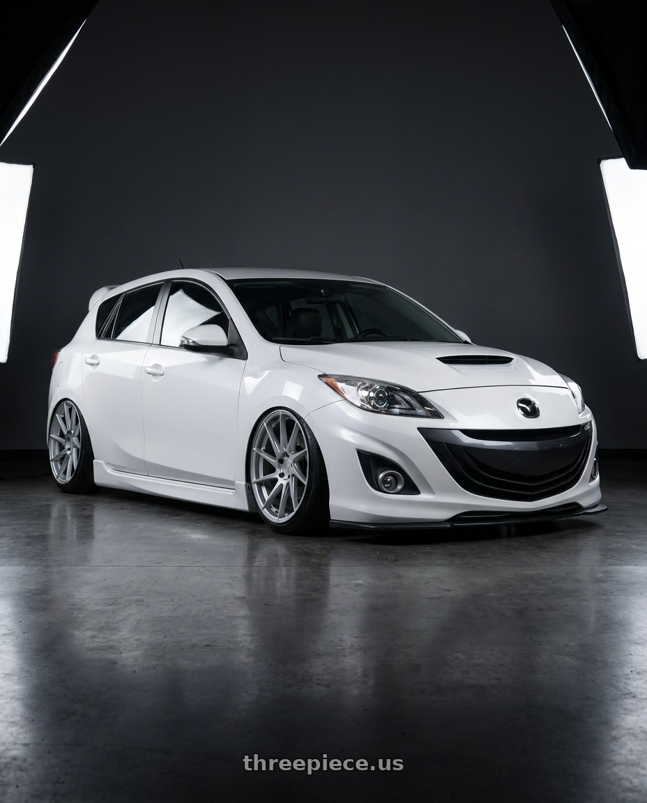 2012 Mazda Mazdaspeed3 with Aodhan AH09 5x114.3 18x8.5 +35 Gloss Silver Machined Face wheels