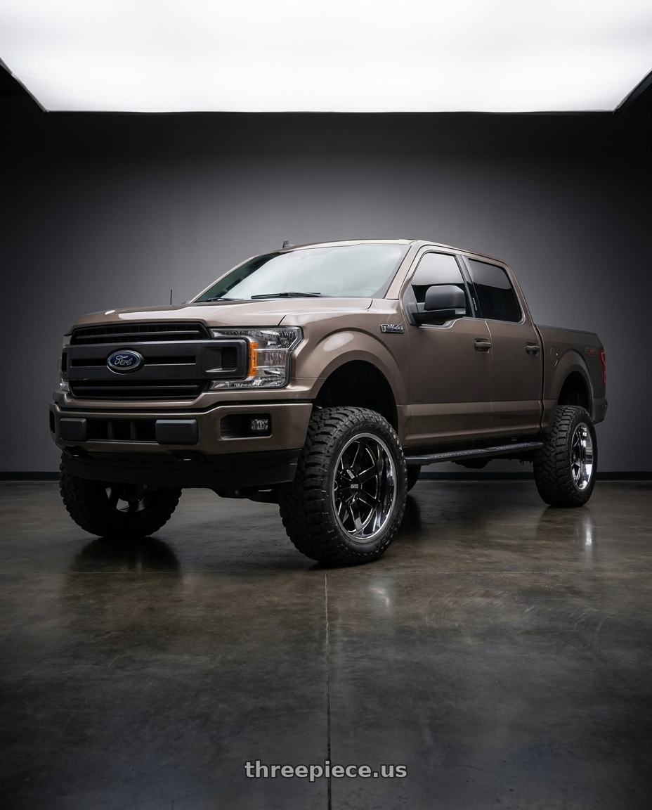 2019 Ford F-150 with Moto Metal MO200 6X135 22X12 -44 GLOSS BLACK MILLED CENTER CHROME LIP wheels