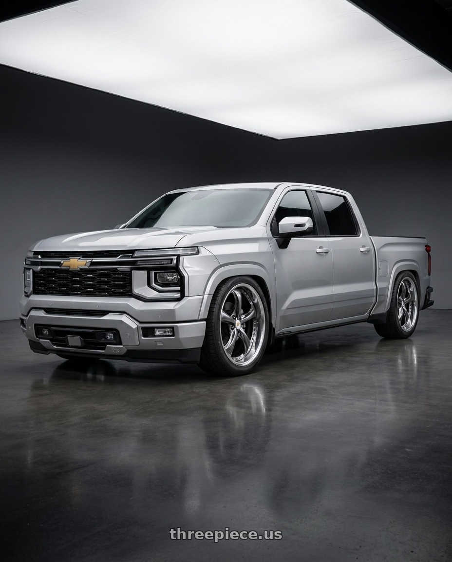 2027 Chevrolet Silverado  with Work Wheels VS-KF 5X114.3 19x8+2 Brilliant Silver Black A Disk FULL REVERSE wheels