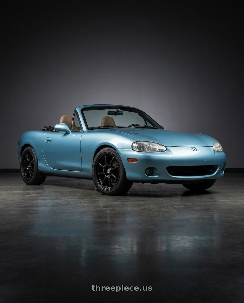 2002 Mazda Miata with Konig 72B Helium 4x100 15x6.5 +40 Matte Black wheels
