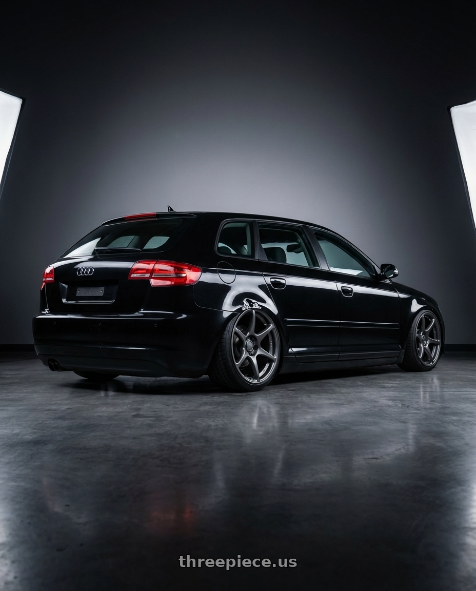 2012 Audi A3 8P with Kansei K11G Tandem 5X112 19x9.5 22 Gunmetal wheels rear three quarter view slight stretch tires