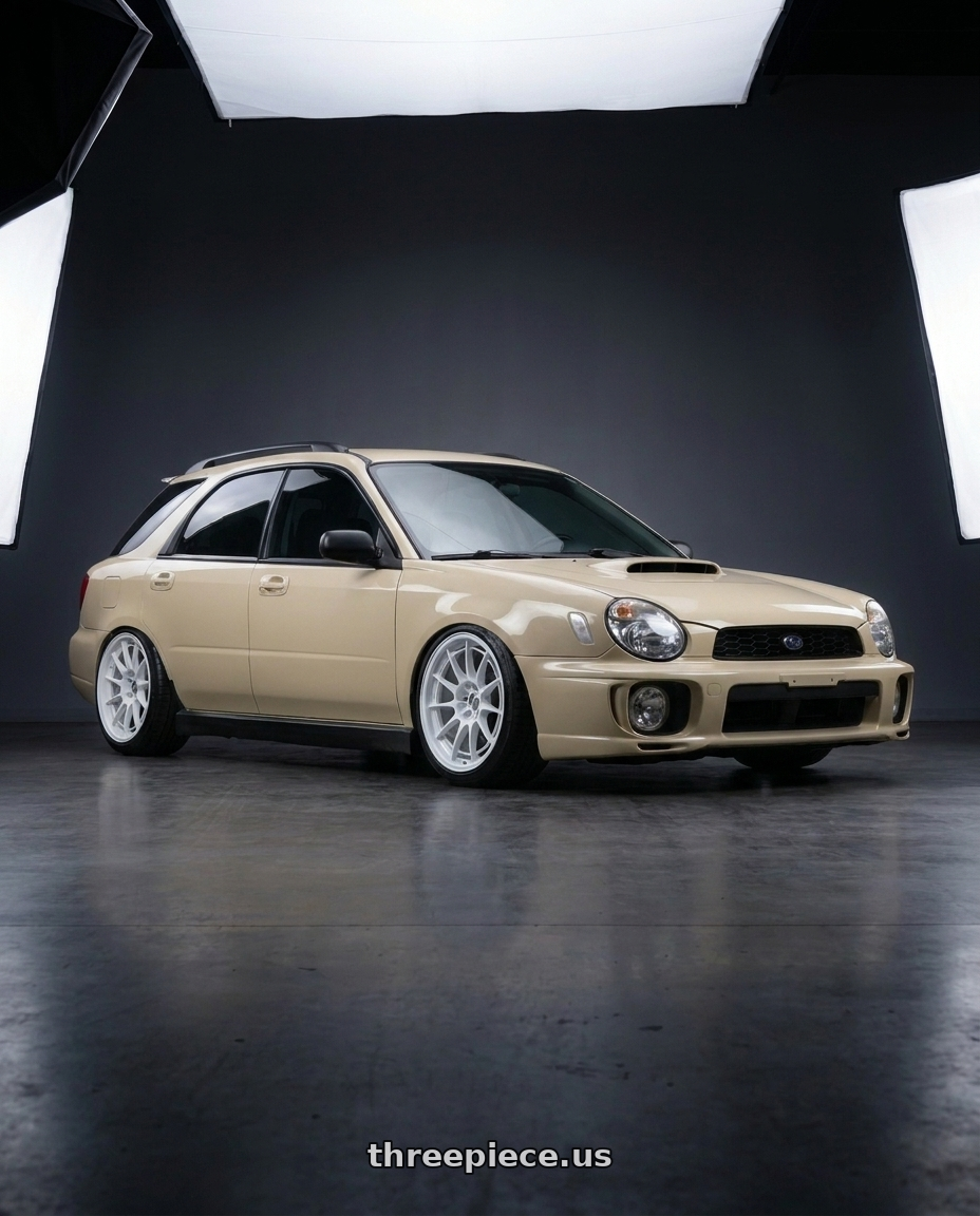 2002 Subaru wrx wagon with Enkei NT03+M 5x100 18x9.5+40 Vanquish White wheels
