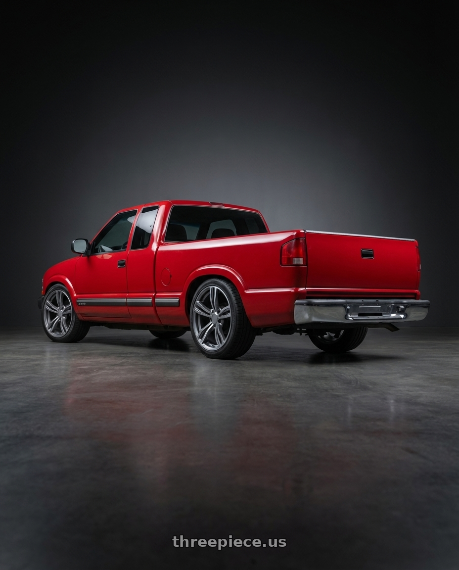 1998 Chevrolet S10 with REPLICA WHEELS R5056 5x120 19x8.5+35 GREY  / MACHINE wheels rear three quarter view square tires