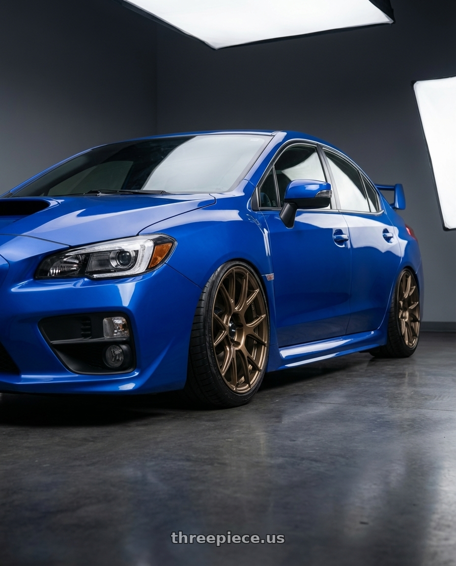 2018 Subaru WRX STI with Konig Ampliform 5x114.3 18x10+20 Gloss Bronze wheels front three quarter view stanced stance
