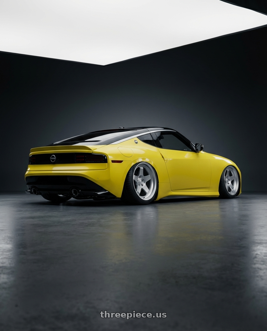 2024 Nissan Z with fifteen52 CHICANE 5x114.3 / 5x120 19x8.5 +35 SPEED SILVER (GLOSS SILVER) wheels rear three quarter view slight stretch tires