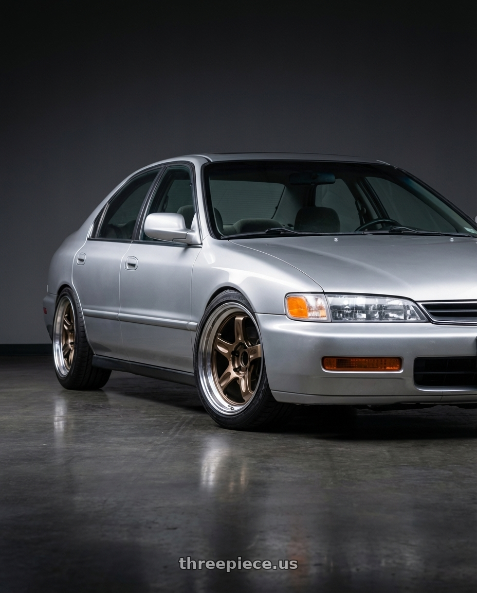 1997 honda accord SE CD5 with Volk Racing 21C SPEC-SR 5x100 18x9 +30 SHINING BRONZE METAL wheels front three quarter view lowered stance
