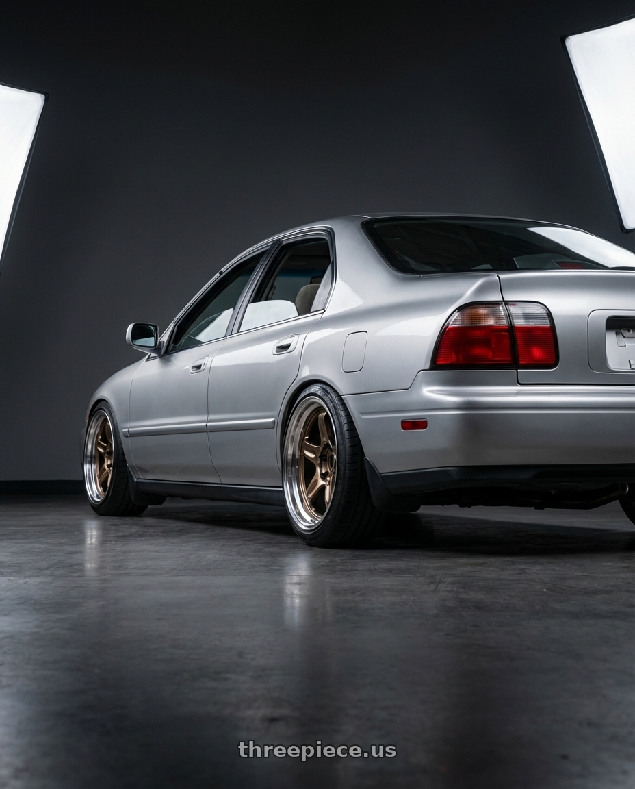 1997 honda accord SE CD5 with Volk Racing 21C SPEC-SR 5x100 18x9 +30 SHINING BRONZE METAL wheels rear three quarter view square tires