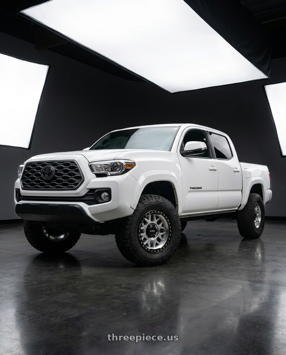 2023 Toyota Tacoma sr5 white  with KMC KM549 GRS 6X139.7 17X9 -12 MACHINED WITH SATIN BLACK LIP wheels