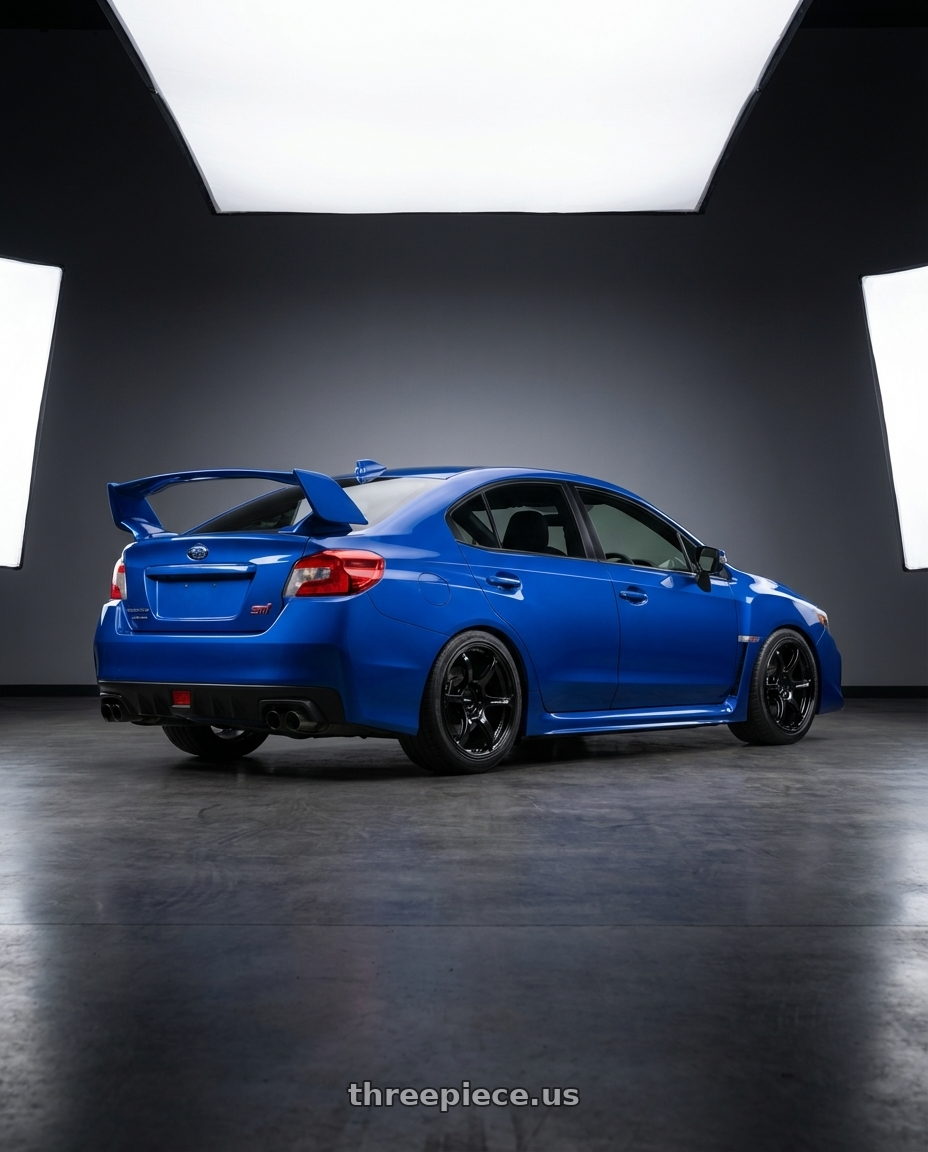2018 Subaru WRX STI with Advan RGIII 5x114.3 18x9.0+35 Gloss Black wheels rear three quarter view square tires