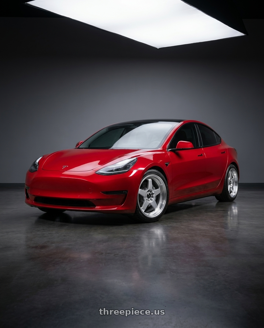2022 Tesla Model 3 Performance with Vors SP1 5x120 17x8  +35 Silver Machine Face Lip wheels