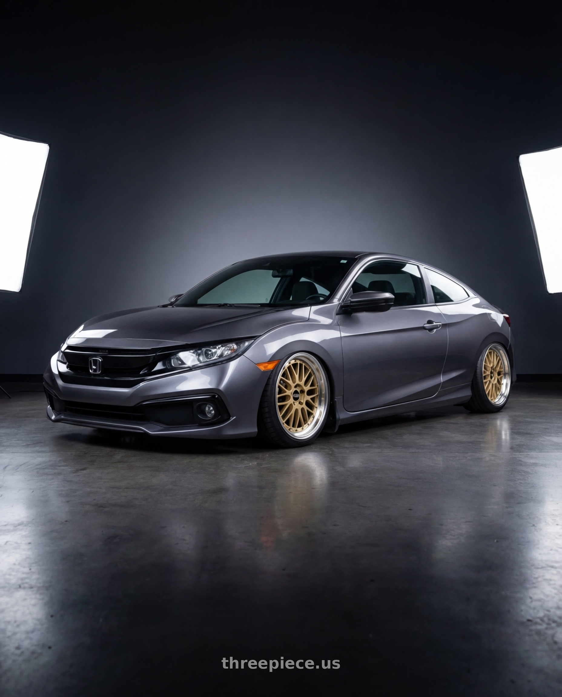 2019 honda civic coupe with BBS LM 5x120 19x10 +25 Gold Center Polished Lip wheels
